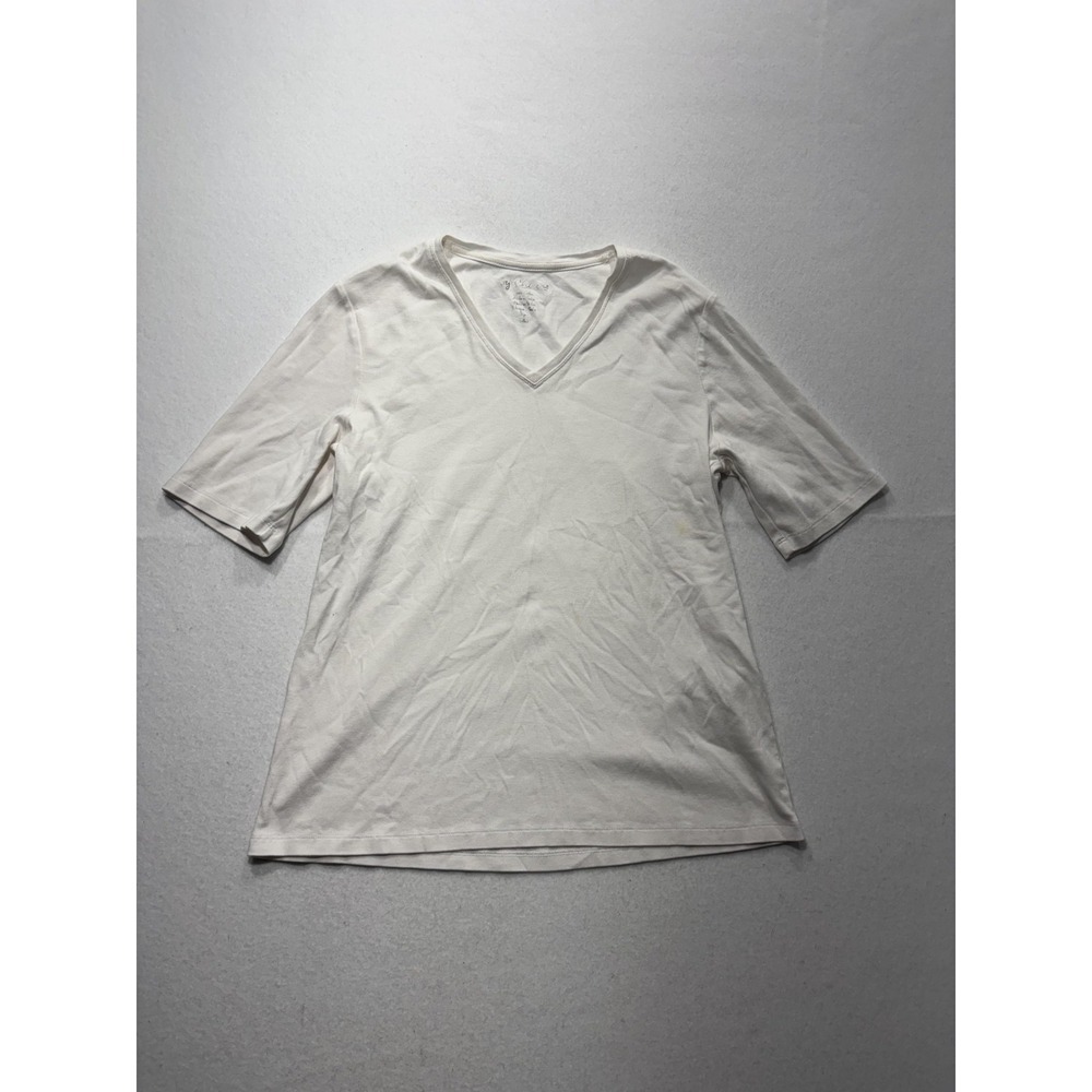 By Chico's Shirt Womens 1 White V Neck Short Sleeve Cotton Tee Basic Casual